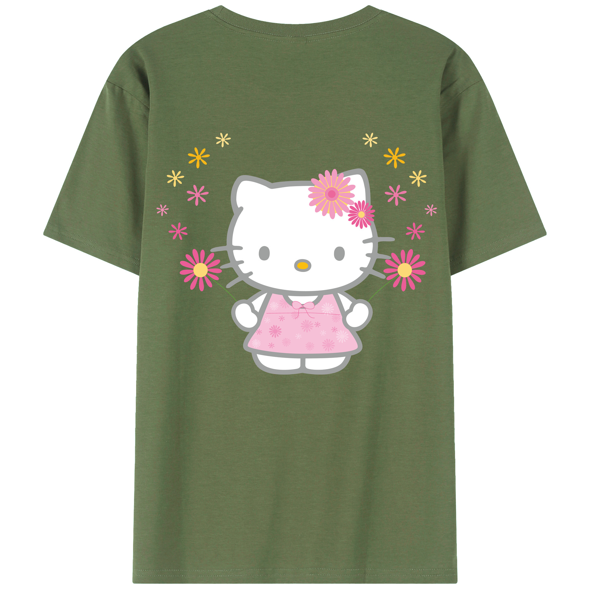 （画像用） Hello Kitty ハローキティ 綿100％ メンズ半袖Tシャツ（バックプリント） 通気性